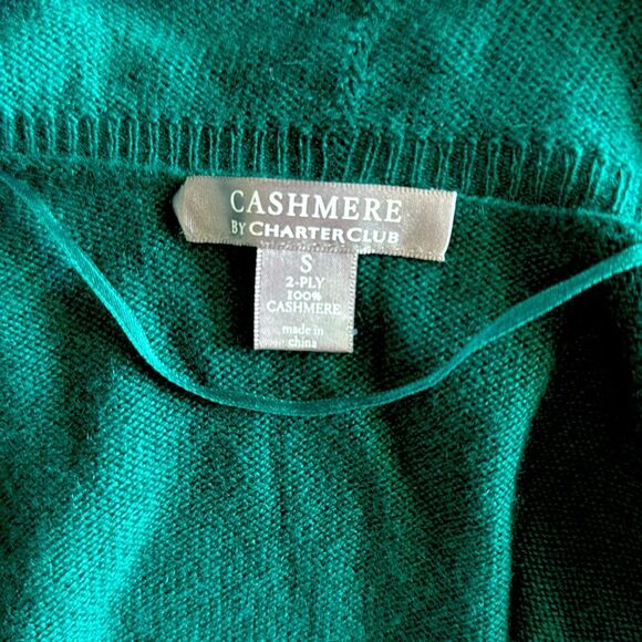 Charter Club Women Cardigan Sweater 2 Ply 100% Cashmere Ruffle Small Long Green - Picture 8 of 8